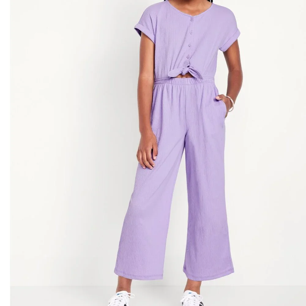 Girls Short Sleeve Tie-Knot Jumpsuit Romper in Purple Lavender Old Navy